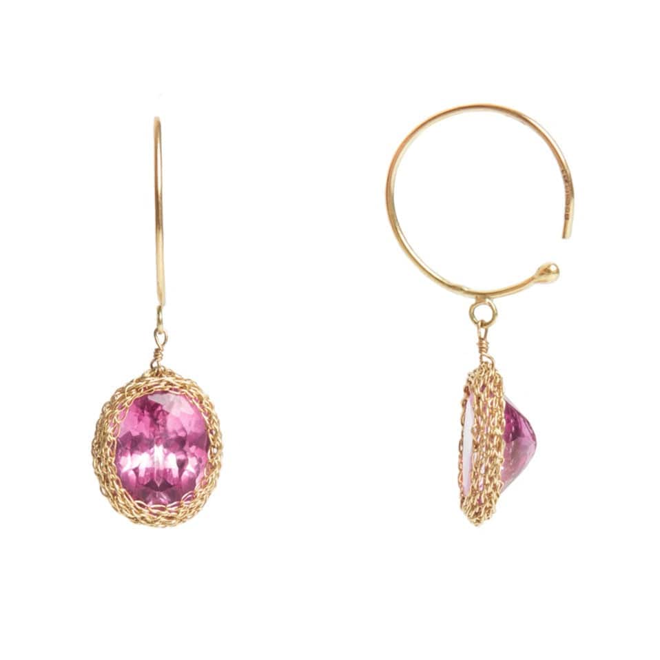 Alba pink topaz drop hoop earrings