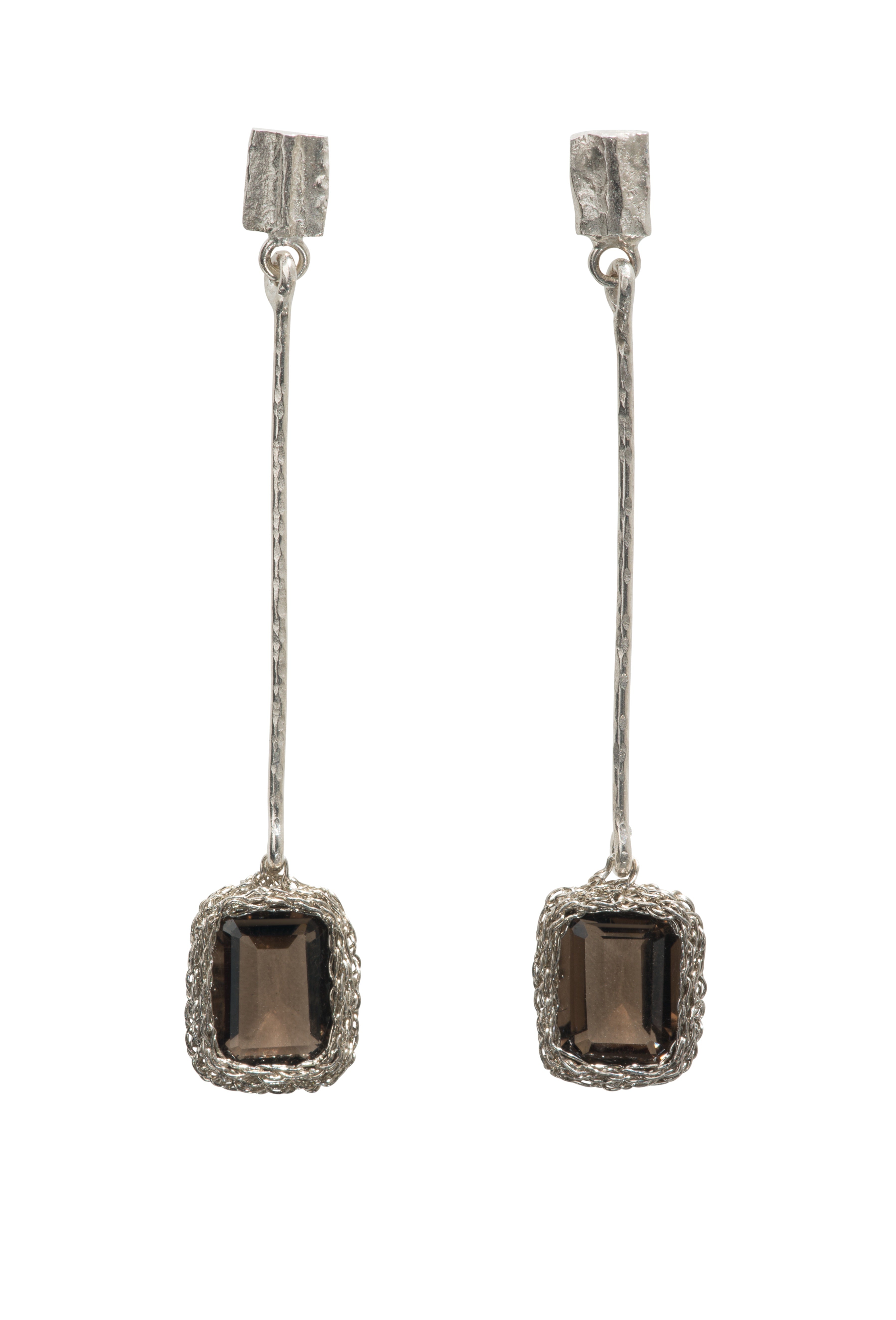 Octavia Long Drop Silver & Smokey Quartz Earrings