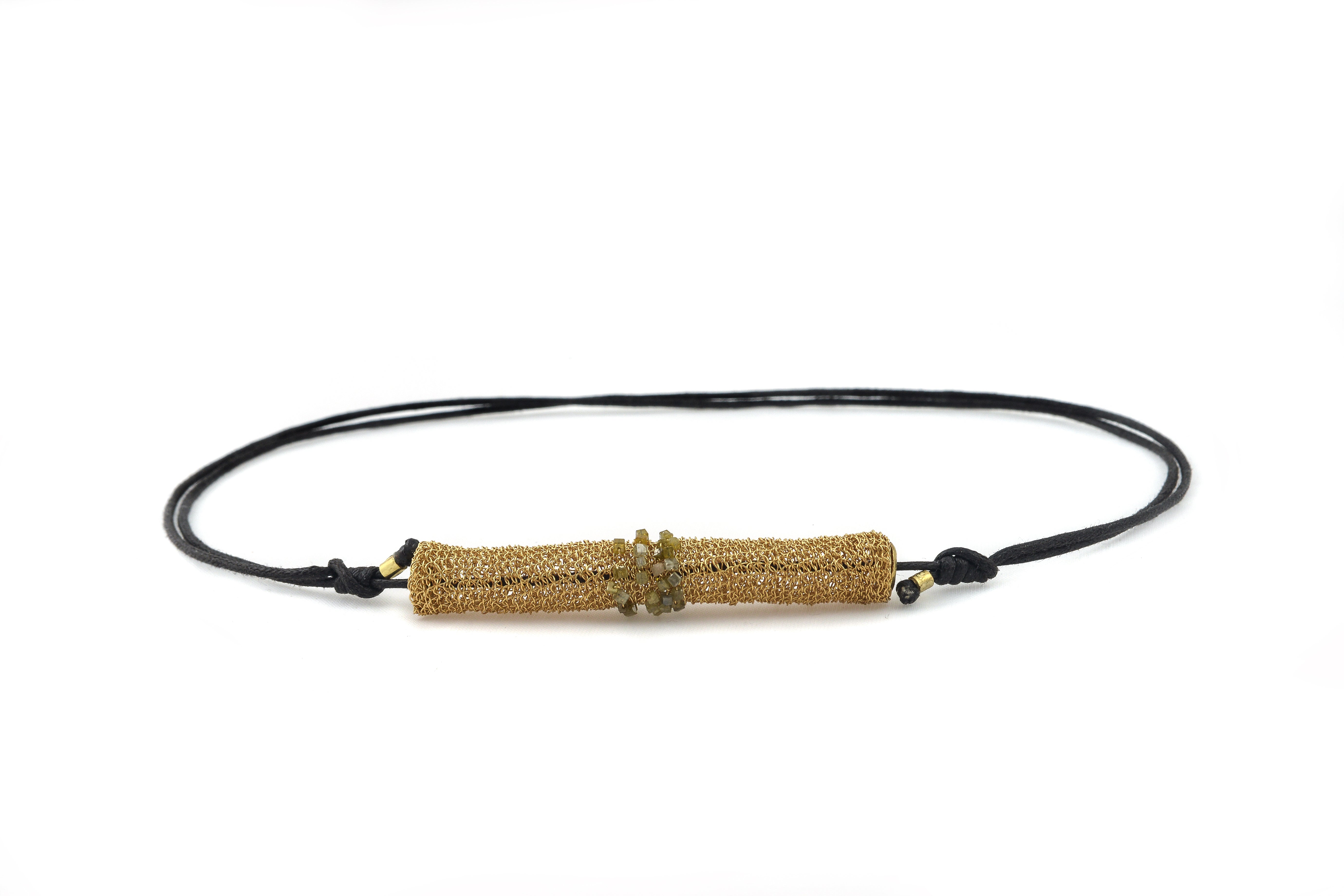 Thick Tube necklace with natural diamond cube highlighs