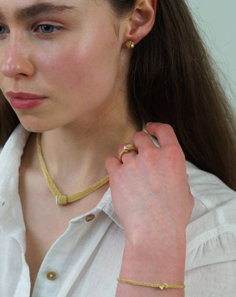 Memory knot pink sapphire stud earrings