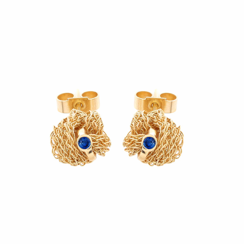 Memory knot blue sapphire stud earrings