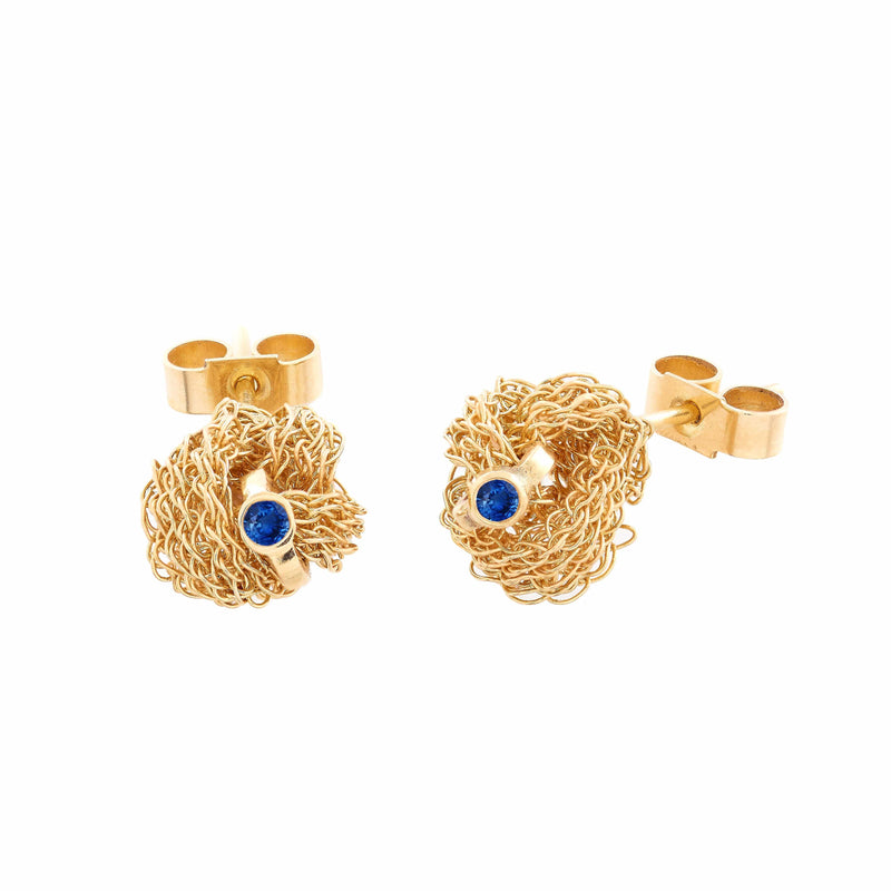Memory knot blue sapphire stud earrings