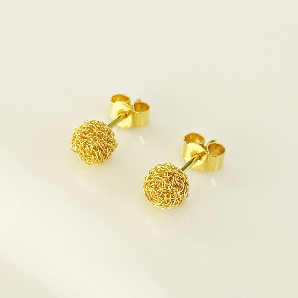 AINA Gold Ball Mesh Stud Earrings