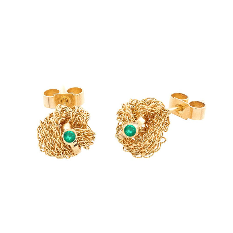 Memory knot emerald stud earrings